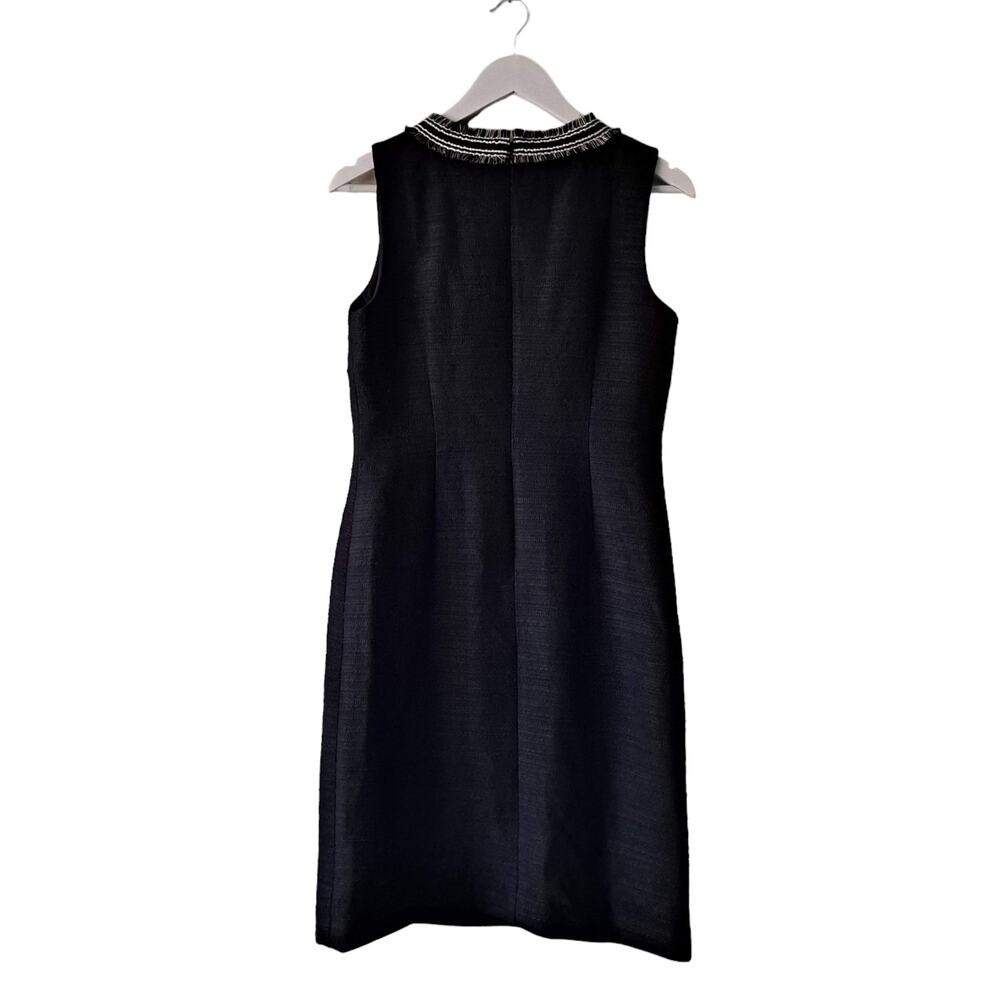 Talbots Womens Black Vneck Texture Dress with Neckline Fringes Sleeveless Size 2 - Picture 2 of 10